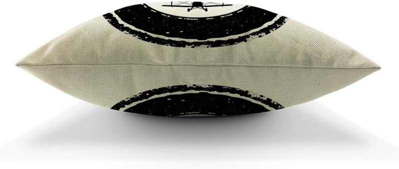 Moslion Airplane Throw Pillow Cover Stamp Design with Word Aviation and Airplane Pillow Case 18x18 Inch Cotton Linen Square Cushion Decorative Cover for Sofa Bedroom Black White - Image 5